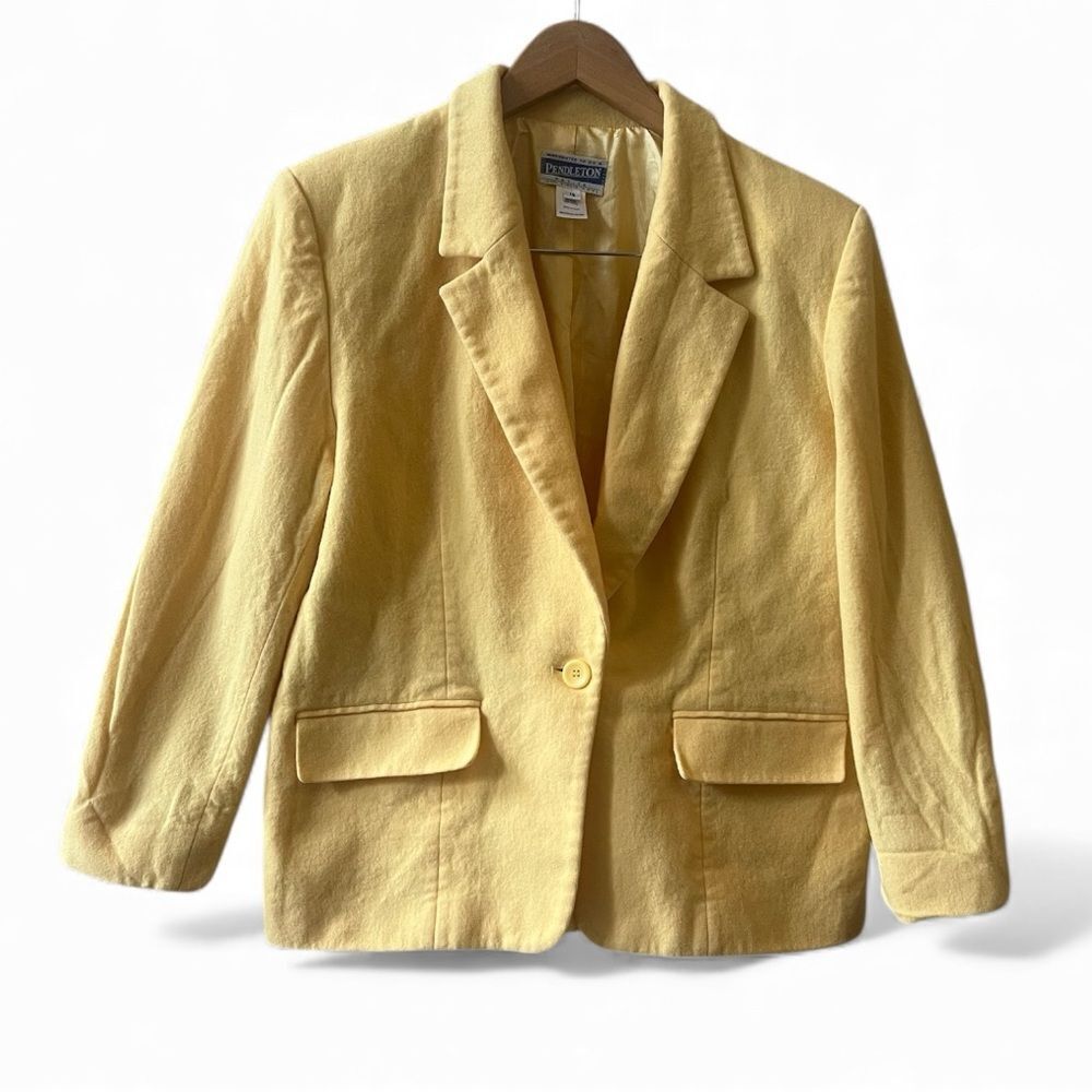 Vintage Pendleton 100% Wool 1 Button Blazer Pale Yellow Size 16P Pockets Lined